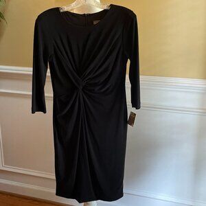 Taylor NYC New Black Dress Size 6 Long Sleeves Midriff Knott Fully Lined Tag